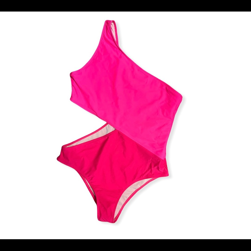 Never worn one shoulder pink cutout swimsuit